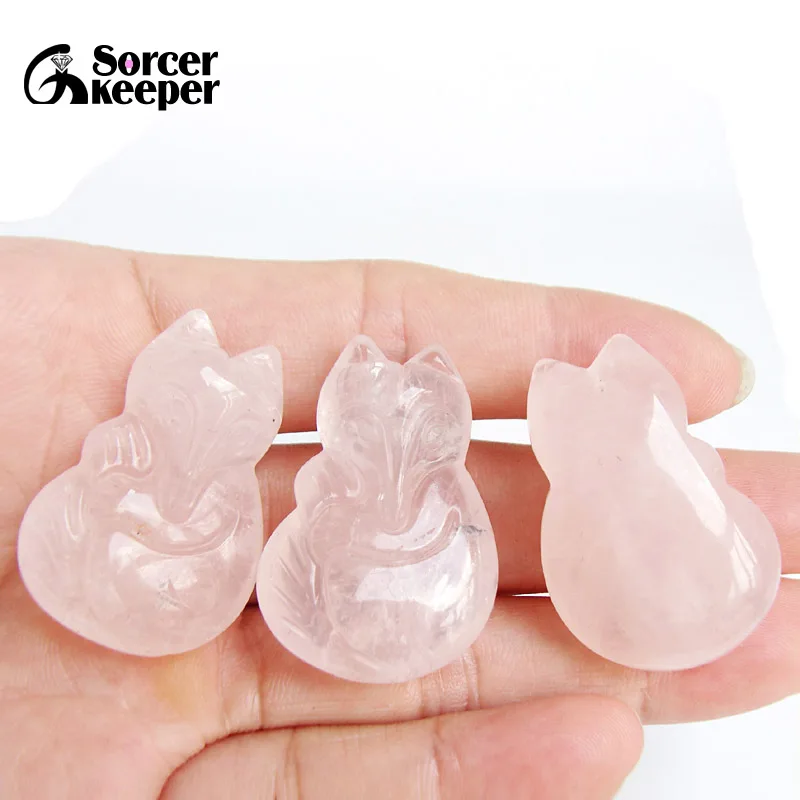 32x22 mm 100% Real Natural Quartz Carved Fox Amulet Lucky Pendant Necklace Fashion Animal Crystal Jewelry Beads 09005