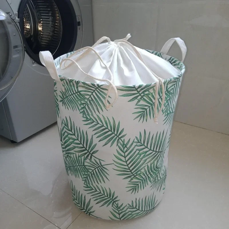 Drawstring 라이닝과 새로운 패션 인쇄 세탁 바구니 휴대용 접이식 저장 가방 어린이 장난감 더러운 옷 바구니