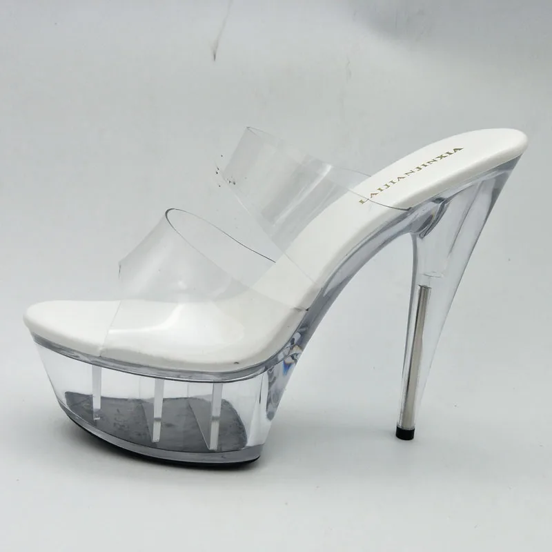 LAIJIANJINXIA новые ПВХ сексуальные экзотические Танцевальные Туфли летние женские тапочки 15 см высокий каблук размер 34-46 K042