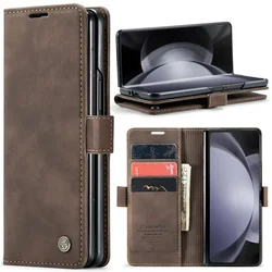 CaseMe Retro Leather Wallet Card Slot Phone Case with Shockproof Flip Stand Cover for Samsung Z Fold 6 (Coffee)