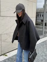 HH femmes automne hiver veste courte ample revers manches longues poche simple boutonnage décoration veste décontractée femme haut rigide 6