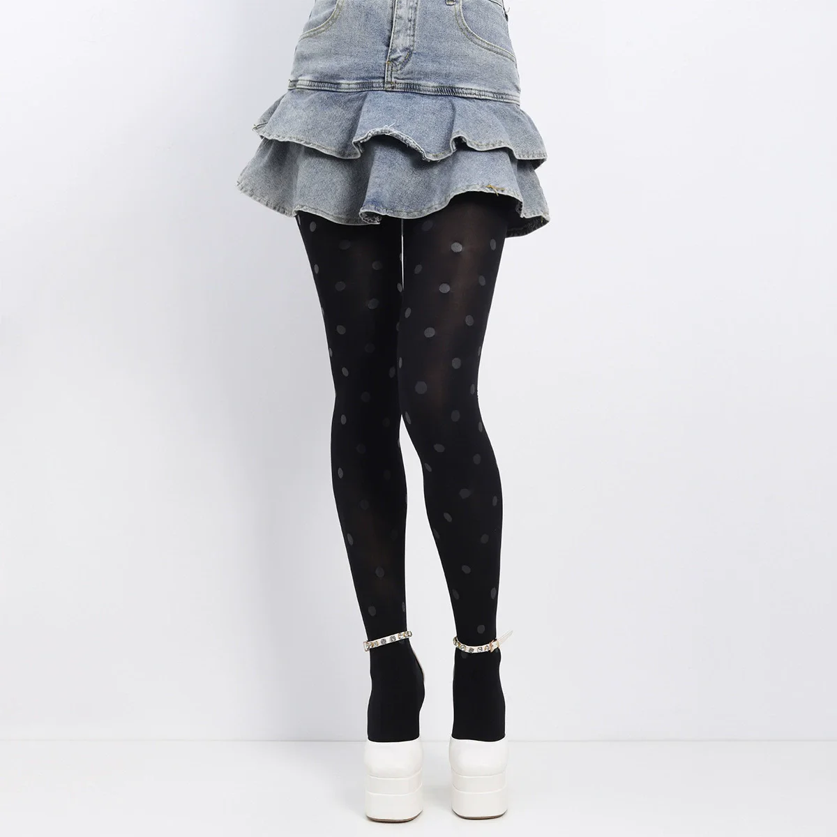 Vintage Dot gemusterte blickdichte Strümpfe Strumpfhosen seidige Fußstrumpfhosen für Frauen Strumpfhosen japanische JK Girl Dot seidige Strümpfe – Detail 3