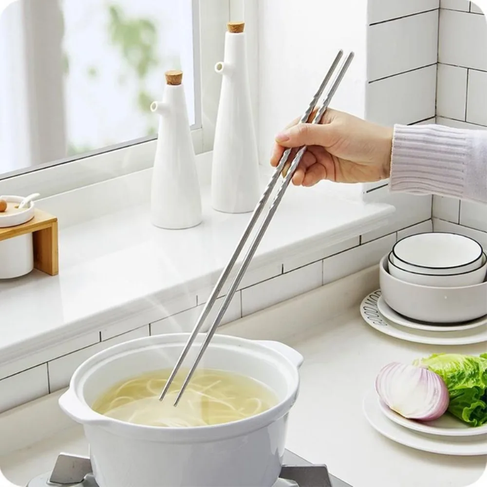 Cooking Chopsticks Stainless Steel Extra Long For Frying Food Noodles Sushi Kitchen Utensil