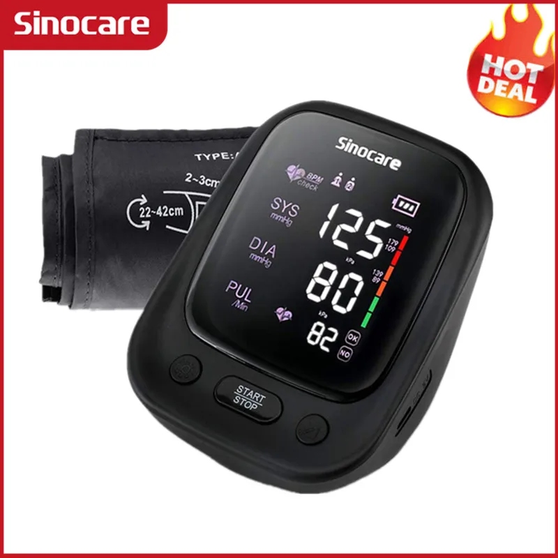 Sinocare Arm кровяное давление Профессиональный цифровой монитор артериального давления регулируемый манжет 2-пользовательский режим