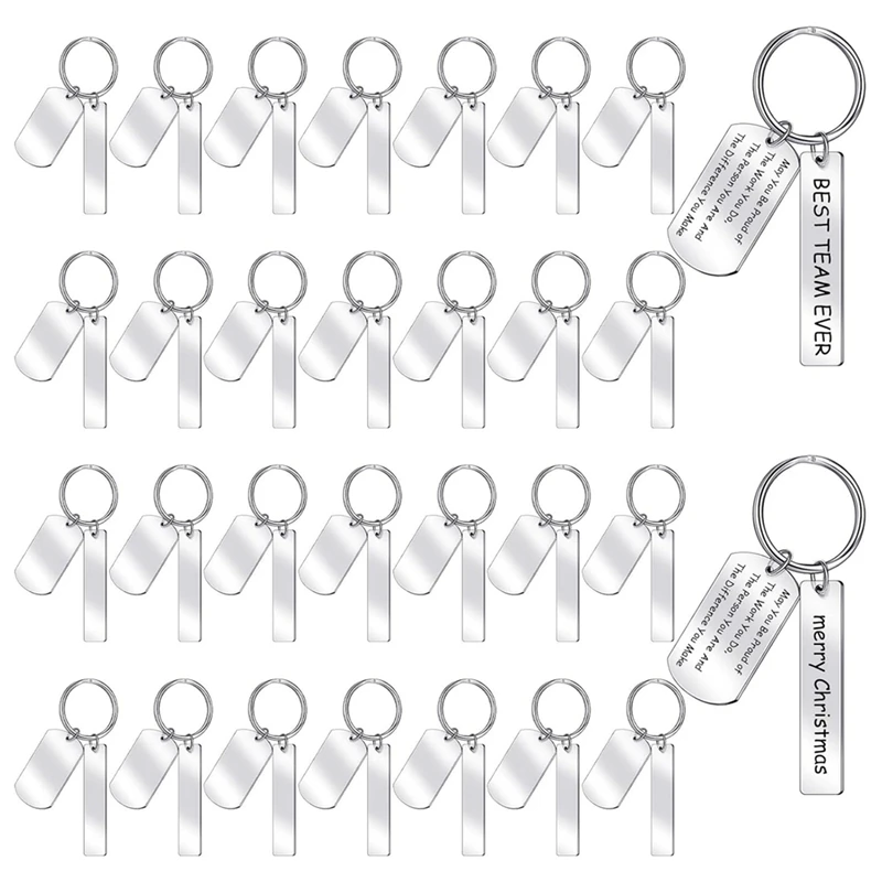 

30 Pcs Engravable Metal Keychain Blank Rectangle Keychain For Engraving Stainless Steel Blank Key Ring Tags