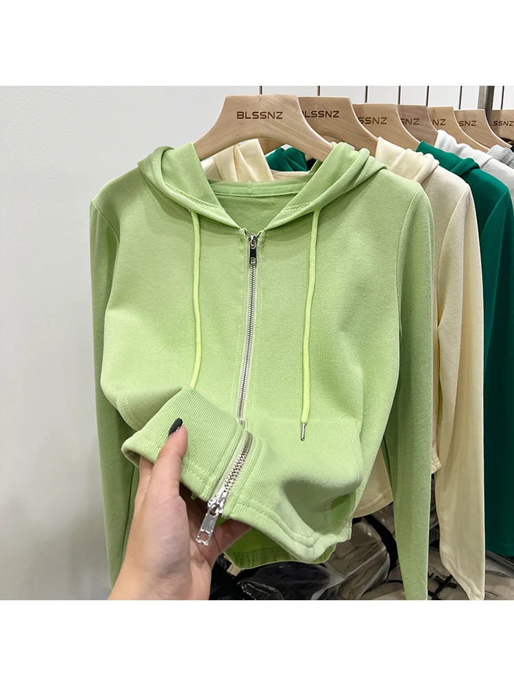 

Zipper Crop Basic Jogger Sport Short Hooded Coat 2023 Women Spring Fahion Streetwear Long Sleeve Sweatshirts Femme Tops Clothes