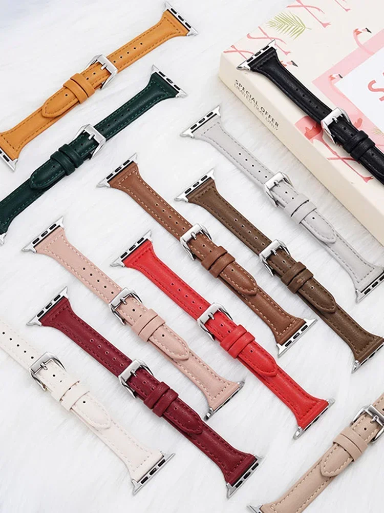 Elegant Slim Leather Strap for Smartwatch - Premium Bracelet Replacement Band