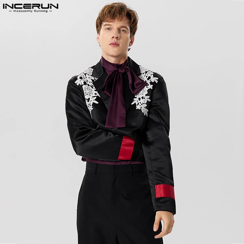 

2023 Men Blazer Patchwork Lapel Long Sleeve Casual Suits Men One Button Streetwear Autumn Fashion Men Clothing S-3XL INCERUN