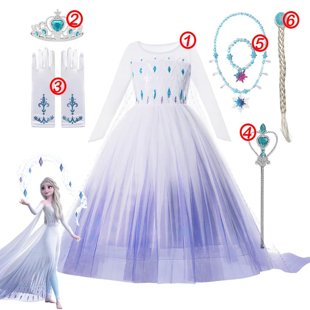thumbnail image 1 of Vestido de princesa de Frozen de Disney para niñas, traje de baile de malla con lentejuelas blancas, ropa de carnaval, Cosplay para niños, Reina de la nieve, Elsa y Anna, 1 of 5