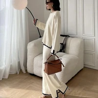 Elegant O-neck Side Slit Pullover Long Sleeve Sweater+wide Leg Pants 2 Piece Sets Womens Autumn Solid Color Casual Sweatshirts - Image 6