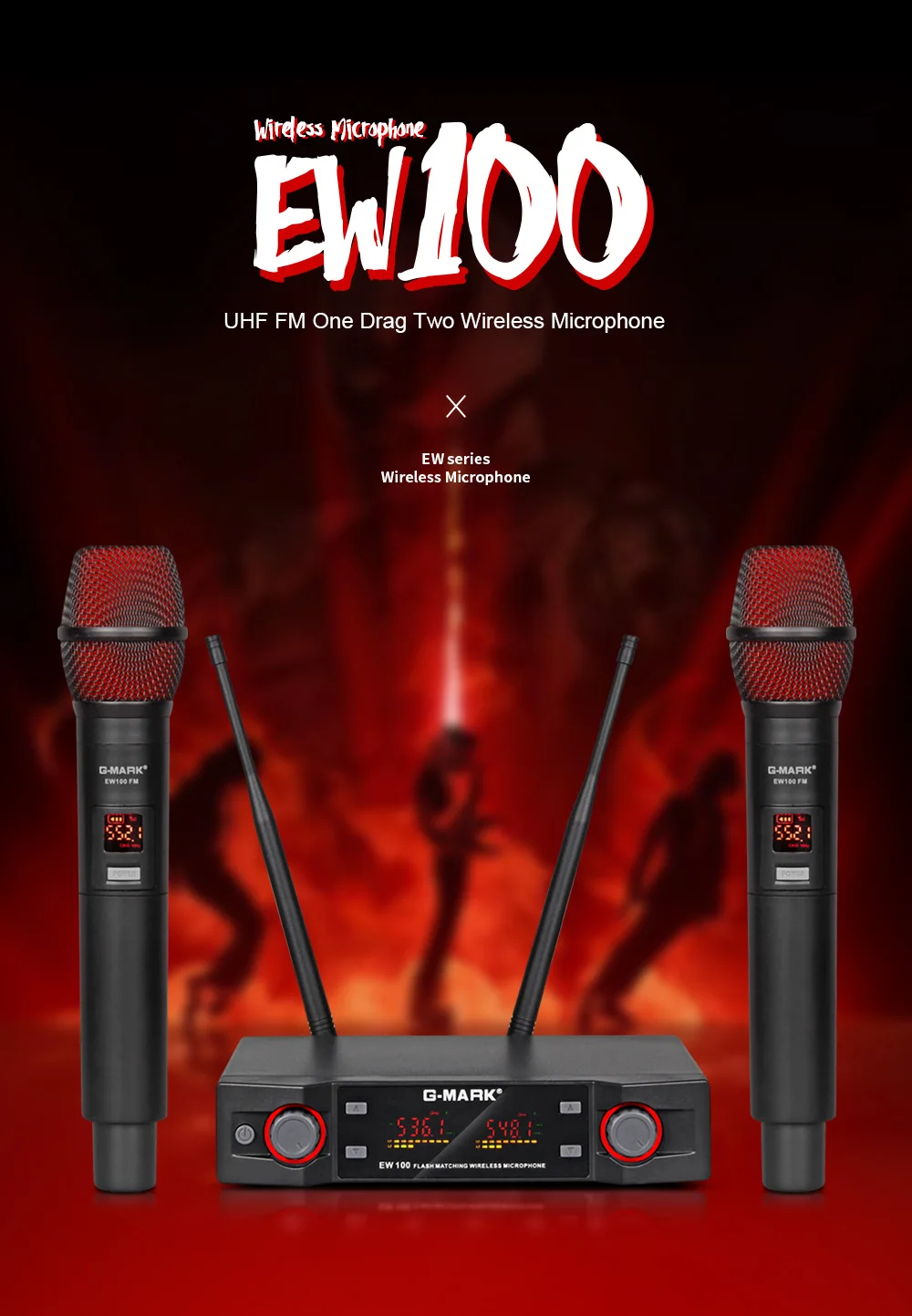 Wireless Microphone G-MARK EW100 UHF Karaoke Handheld Adjustable Frequency For Performance Party Church Speaker mic stand