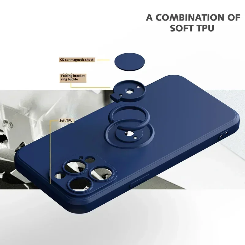Liquid Silicone Phone Case with Holder Ring Stand and Wrist Strap