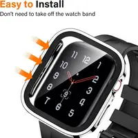 Verre + étui pour Apple Watch 9 8 7 6 5 4 SE 45mm 41mm 44mm 40mm, housse de protection d'écran à bord droit, série iWatch Ultra 49mm 5