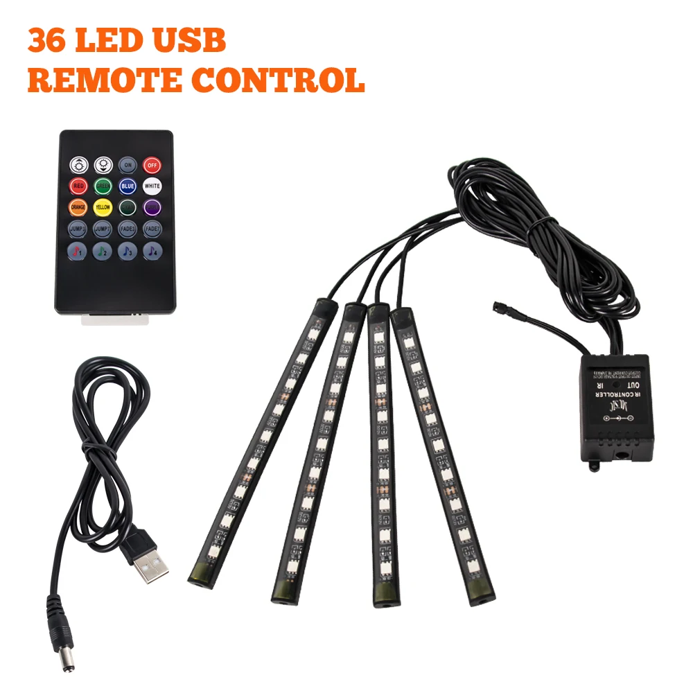 نيون 48 72 LED سيارة الداخلية المحيطة القدم الخفيفة مع USB اللاسلكية عن بعد الموسيقى App التحكم السيارات RGB جو مصابيح الزخرفية
