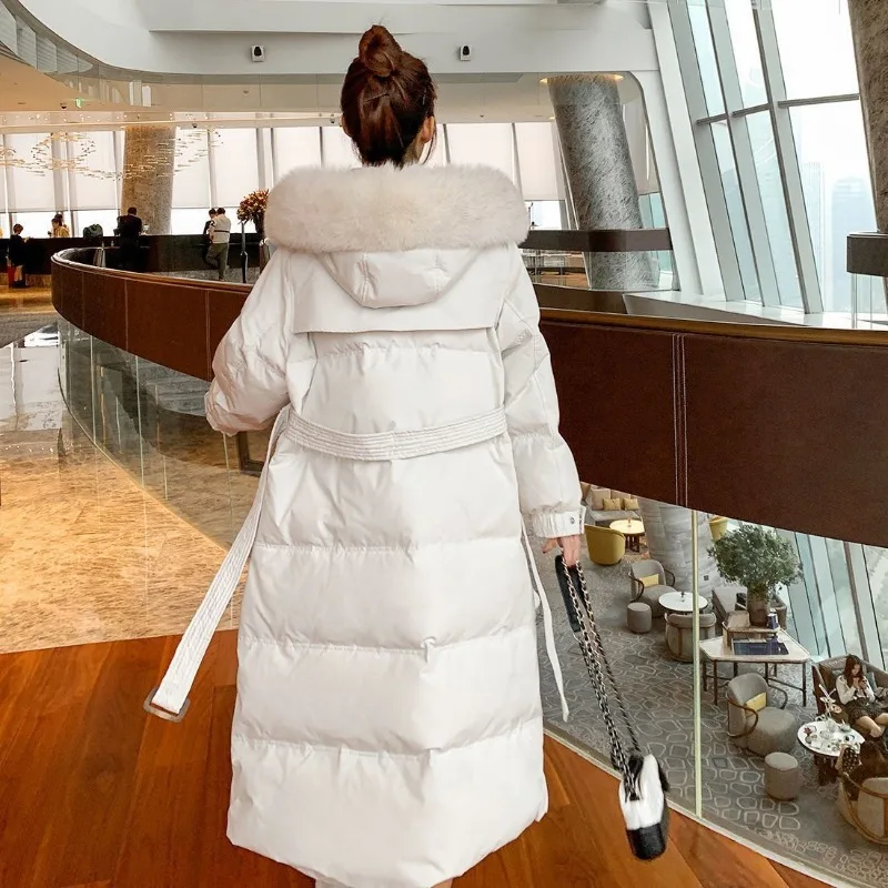 2023 New Women Down Jacket Winter Coat Female Mid Length Version Parkas Loose Thick Warm Outwear Hooded Real Fur Collar Overcoat