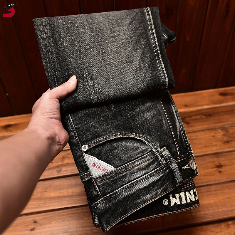 High-End Black Trend Jeans Men's 2024 NEW Autumn and Winter Stretch Slim Straight Fashion Casual Classic Denim Trousers 3