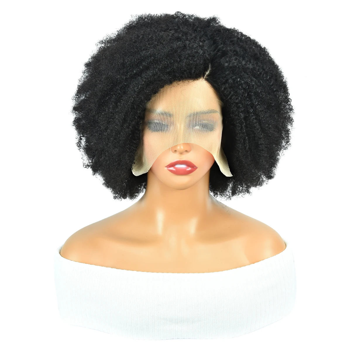 14" 180% Afro Kinky Curly Human Hair Wigs Kinky Curly Lace Closure Wigs Brazilian Remy T Lace Front Wigs Transparent HairUGo_voghion.com