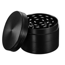 Multicolor Smoke Herb Grinder with Scraper - Premium Zinc Alloy 4-Part Crusher (Black)