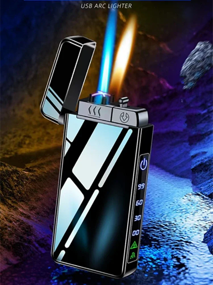 2025 New Metal USB Windproof Lighter Torch Jet Dual Plasma Arc Lighter Gas Electric Butane Rechargeable Pipe Cigar Lighter