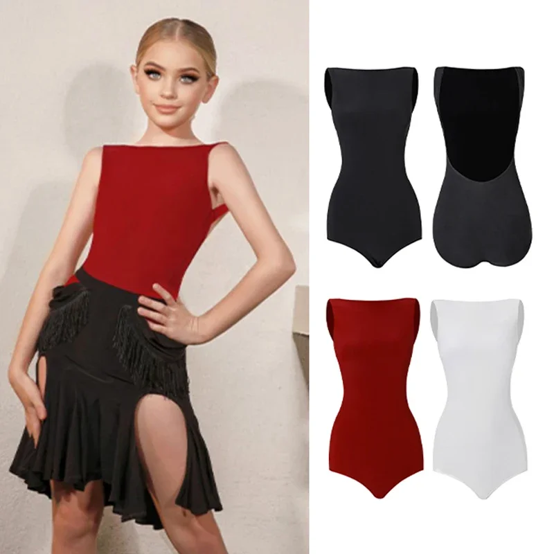 

Girls Latin Dance Tops Summer Kids Dance Clothes Sleeveless Leotard Gymnastics Ballroom Dance Competition Practice Wear DNV16174