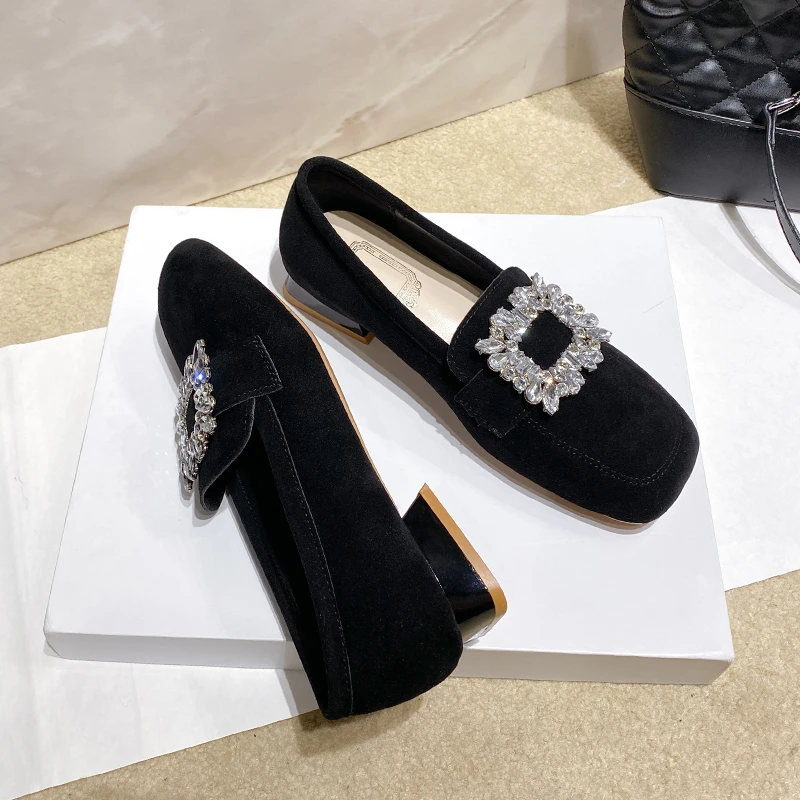 New Satin Cloth Flats Shoes Woman Basic Sequined Rhinestones Crystal Diamond Buckle Flats Fashion Bridal Shoe Work Women Shoes