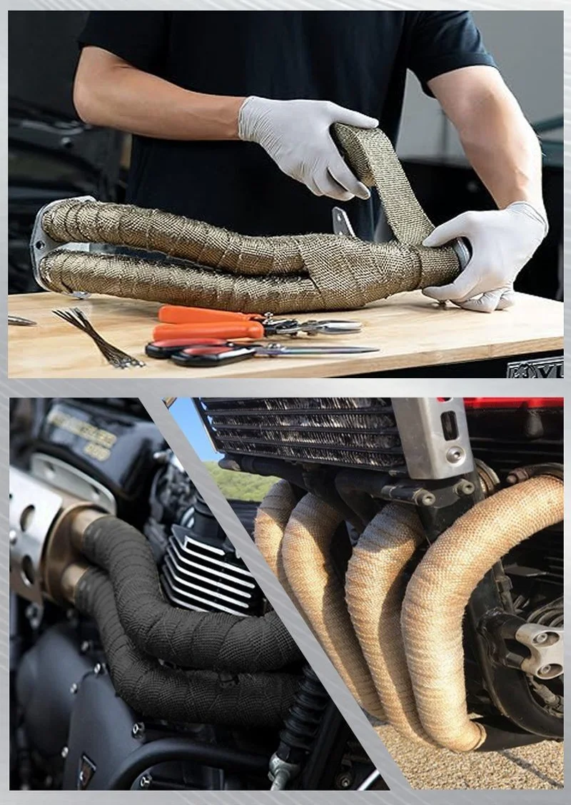 Motorrad Auspuff Thermal Band Wärme Wrap Schutz Verteiler Isolierung Band mit Edelstahl Krawatten Fiberglas Hitzeschild Band – Detail 9