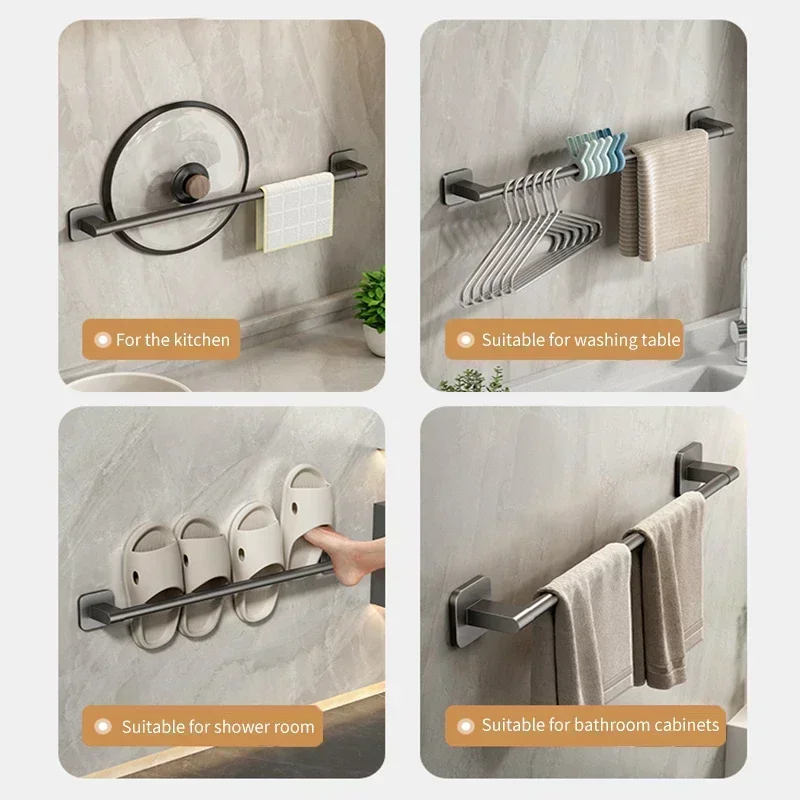 Towel Holder Space Aluminum Without Drilling Bathroom Towel Organizers Self-adhesive Bar Bathroom Shelves Hand Bar