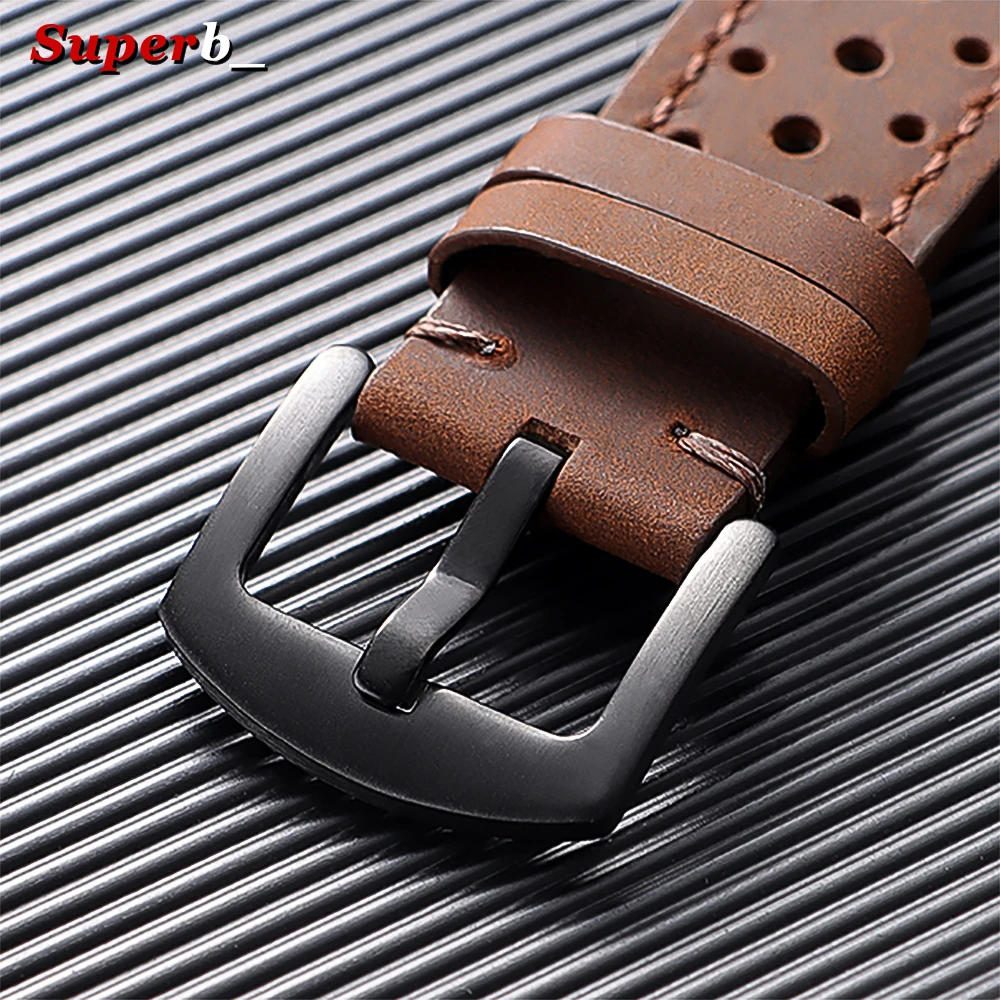 Vintage Brown Handmade Cowhide Leather Strap - Quick Release Breathable Porous Watch Band