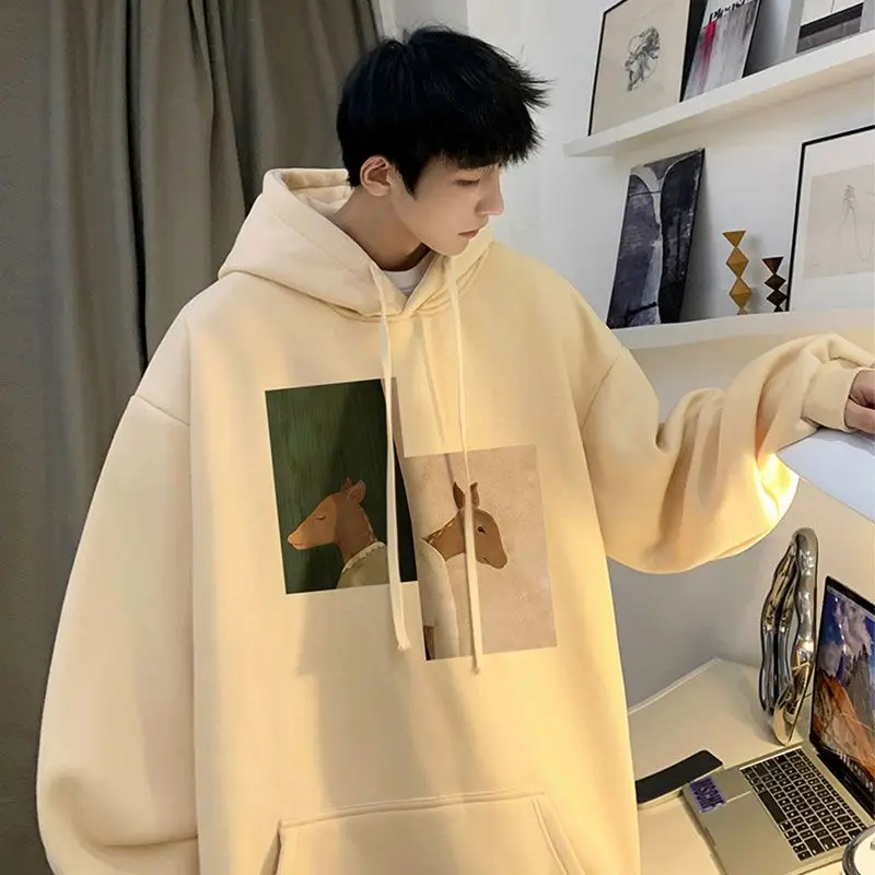 

Velvet thickened American sweatshirt men's autumn and winter trendy brand hooded jacket teenagers loose street versatile clothes