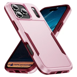 Shockproof Armor Defender Matte Phone Case - Hard PC+TPU Protective Cover with Bumper Design - iPhone 16 (Pink - Rose)
