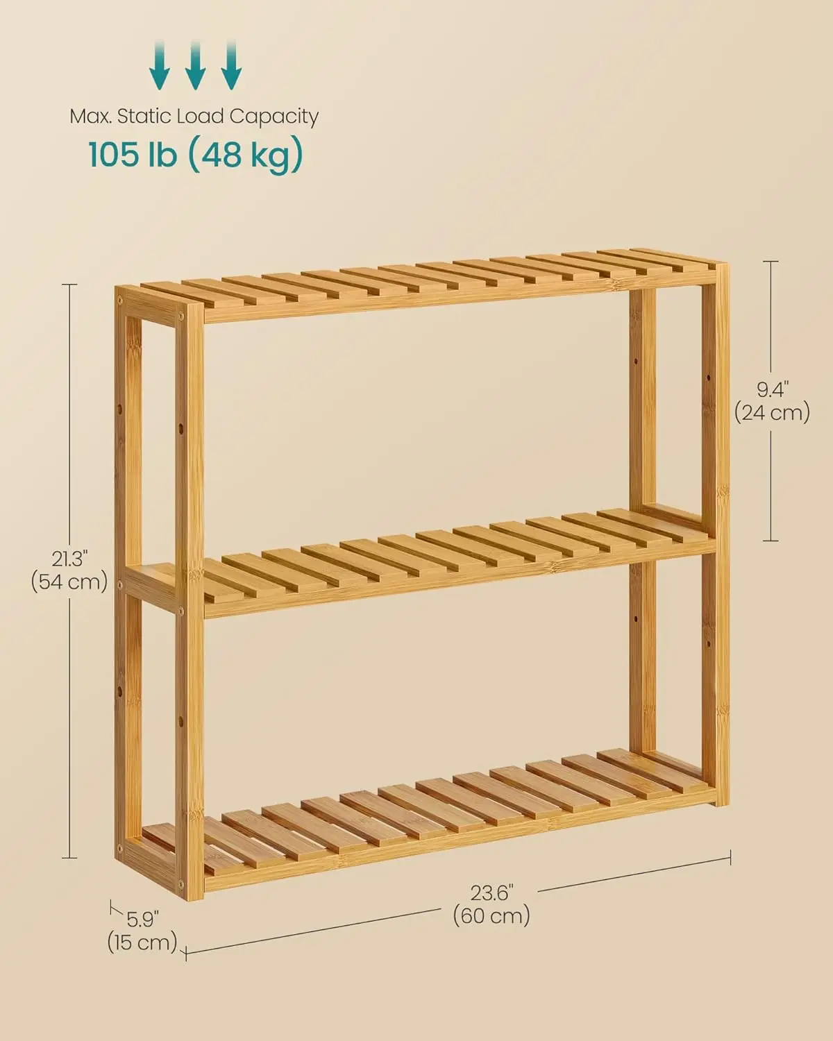 Bamboo Bathroom Shelf, 3-Tier Adjustable Plants Rack, Wall-Mounted or Stand, in the Living Room, Balcony, Kitchen 6