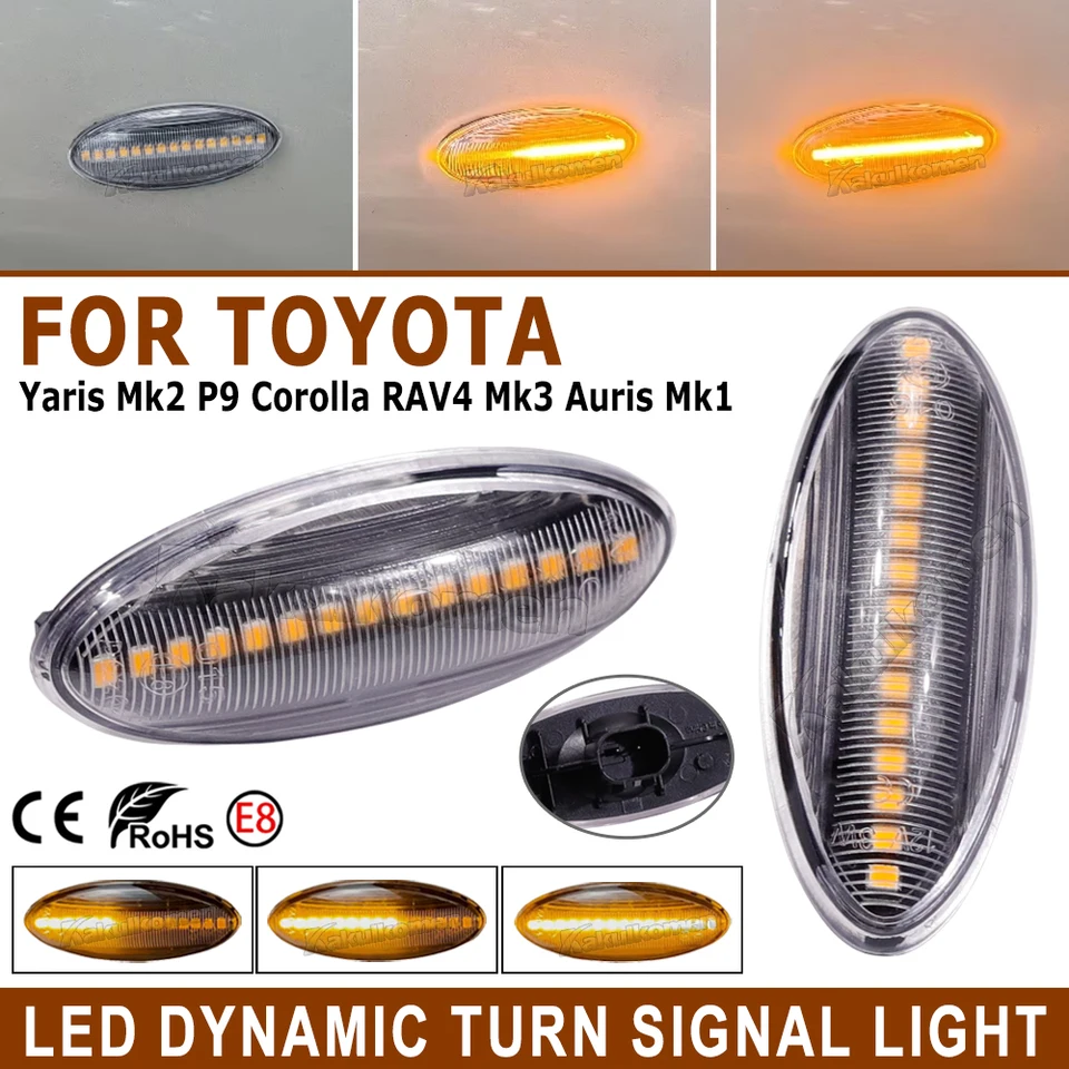 MKptopia Luci di segnale laterale dinamico Led Compatibile con Le-xus To-yota Co-rolla RAV4 P-rius Ya-ris Ca-mry Vi-os H-ilux All-ex Av-ensis C-elica S-upra Mk4-Bianco cristallo
