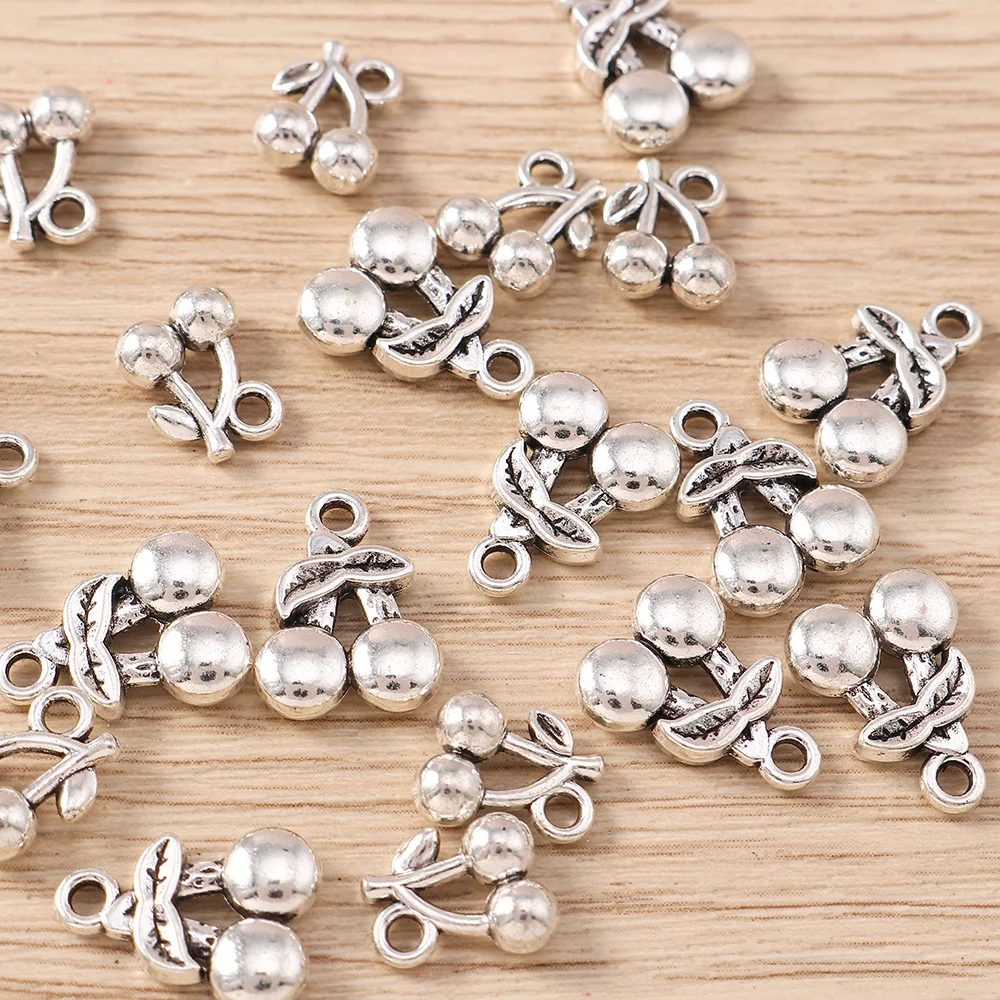 Tusember 30 Stück Metall-Anhänger in Kirschform, Legierungs-Charms, niedliche Ohrringe, Halsketten, handgefertigte DIY-Schmuckzubehörteile