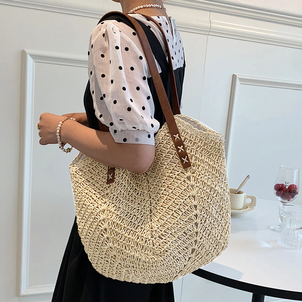 Handwoven Women Handbags Adjustable Strap Rattan Composite Shoulder Bag Large-capacity Portable  Storage Daily Leisure