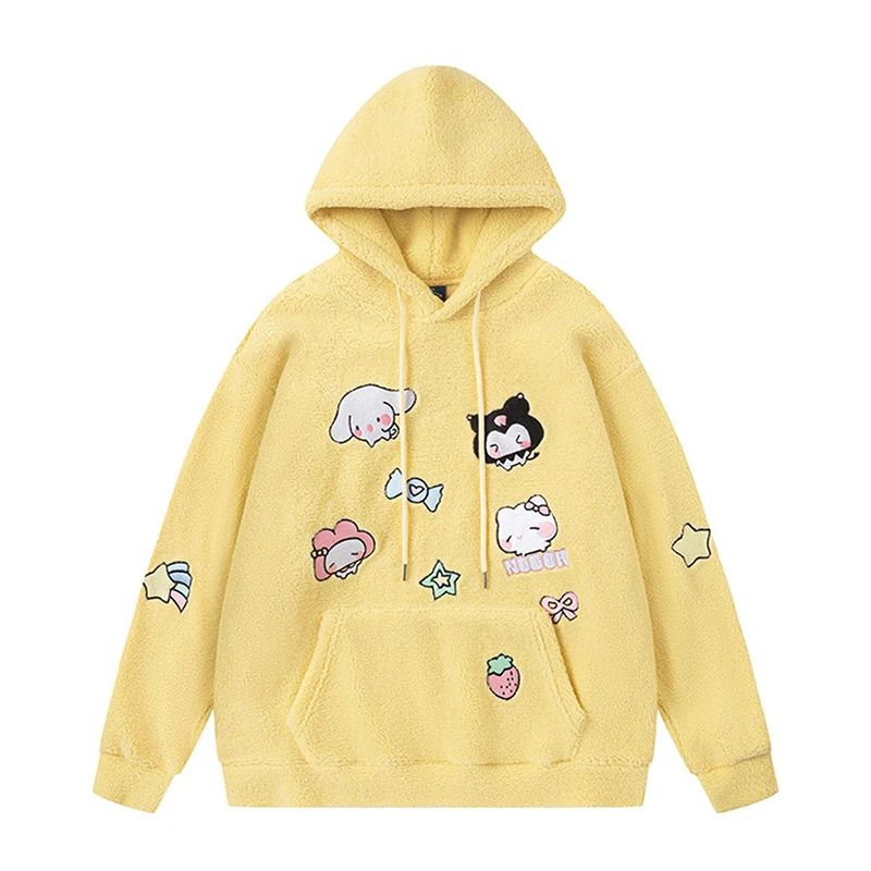 

Kawaii Sanrio Hello Kitty Cartoon Embroidered Anime Hoodie Autumn Winter Thickening Loose Comfortable Casual Warm Girl Toy Gifts