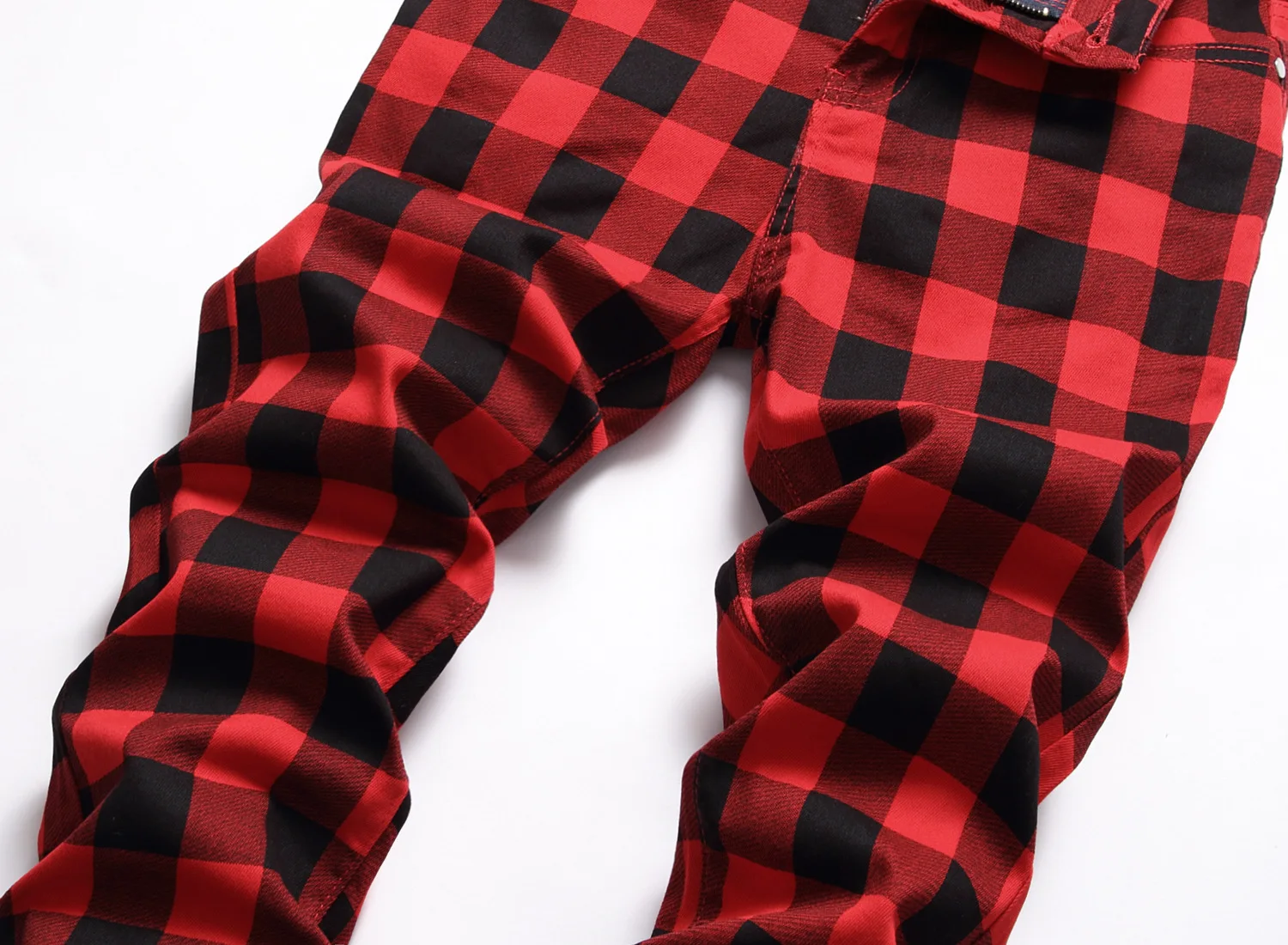 Men Plaid Digital Print Jeans Fashion Stretch