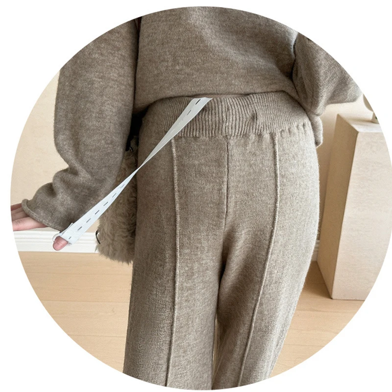 Pregnant Women Outdoor Indoor Casual Clothing Set Korean Version Loose Knit Sweater Top+ Pants 2pcs Maternity Solid Color Set