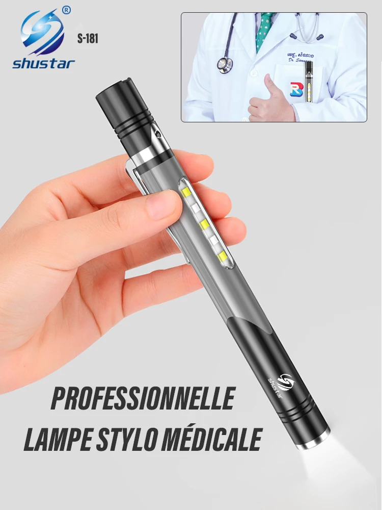 Lampe de poche médicale professionnelle, stylo, double Source de