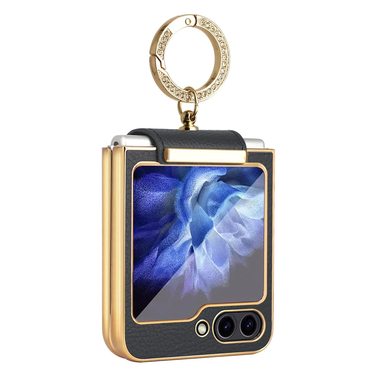 

Чехол для Samsung Galaxy Z Flip 5, ультратонкий складной защитный чехол из искусственной кожи с гальваническим кольцом кронштейна Встроенная защитная пленка для экрана для Samsung Z Flip 5 5G 2023