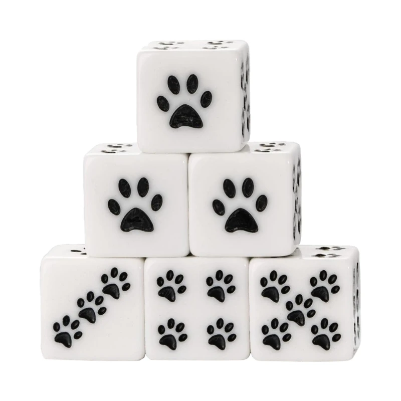 

Pack of 6 16mm Cartoon Pattern Resins Dices Cubes with Mini Paw Dot for Kids Use E56D