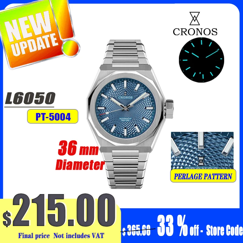 Cronos Luxury Men Watch 36mm Automatic PT5004 Miyota 90S5