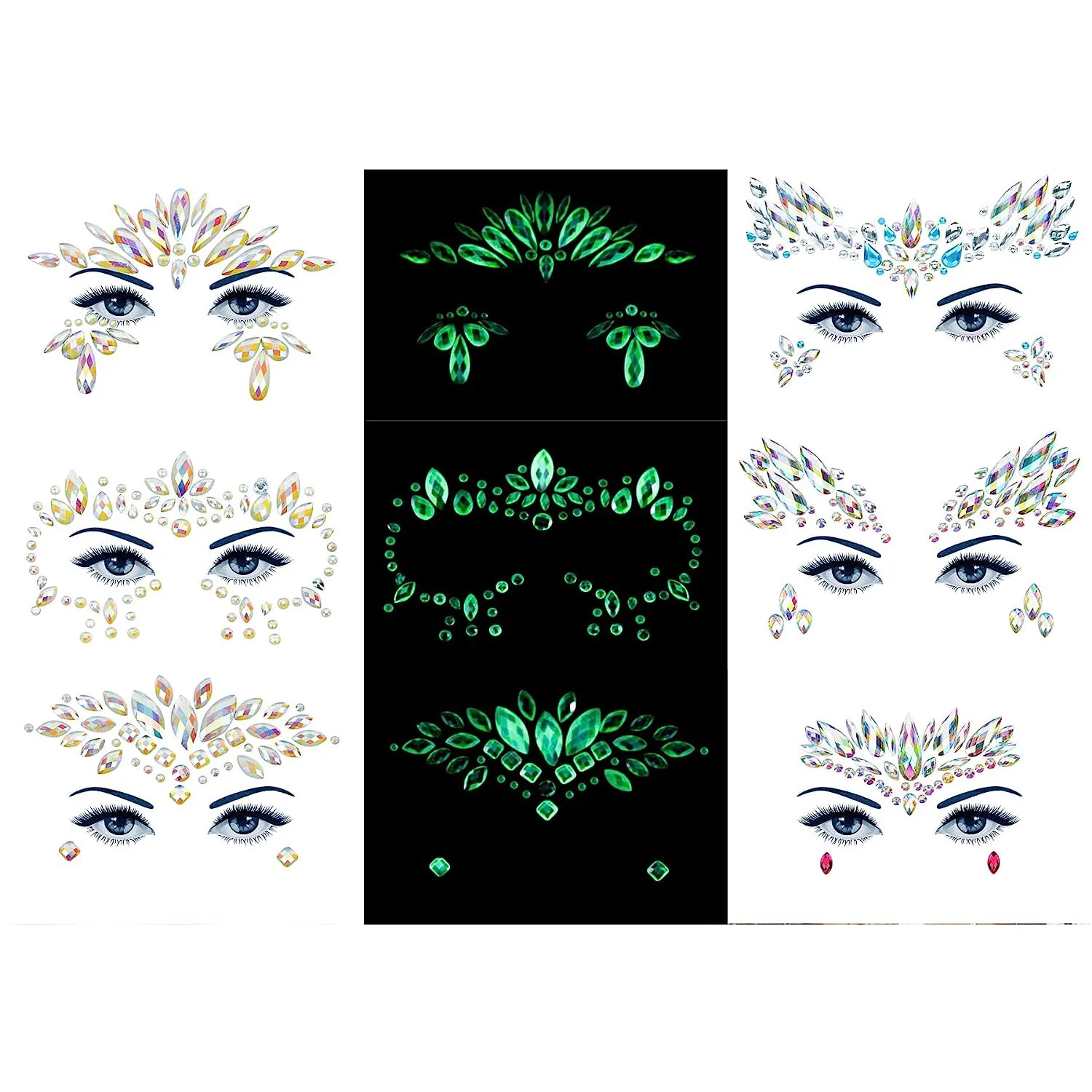 Face Gems-Face Jewels Stick On Rhinestones Stickers Chunky Glitter, Gemstones Temporary Tattoo Gifts for Women 9 sets diy face stickers gems mermaid face jewels stick on crystal rhinestone festival face gemstones stickers rainbow tears gem stones face temporary tattoos stickers for festival holiday costumes