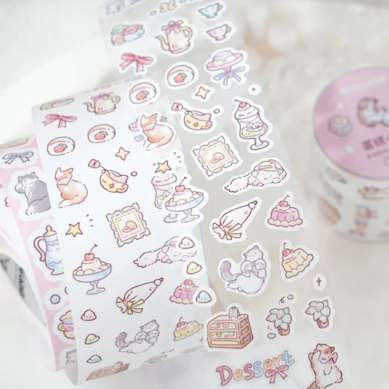 1Pc Kitten No Worries Series Washi Tape Sticker Decorative Collage Adhesive DIY Scrapbooking Hand Made Masking Stationery 4Style 2