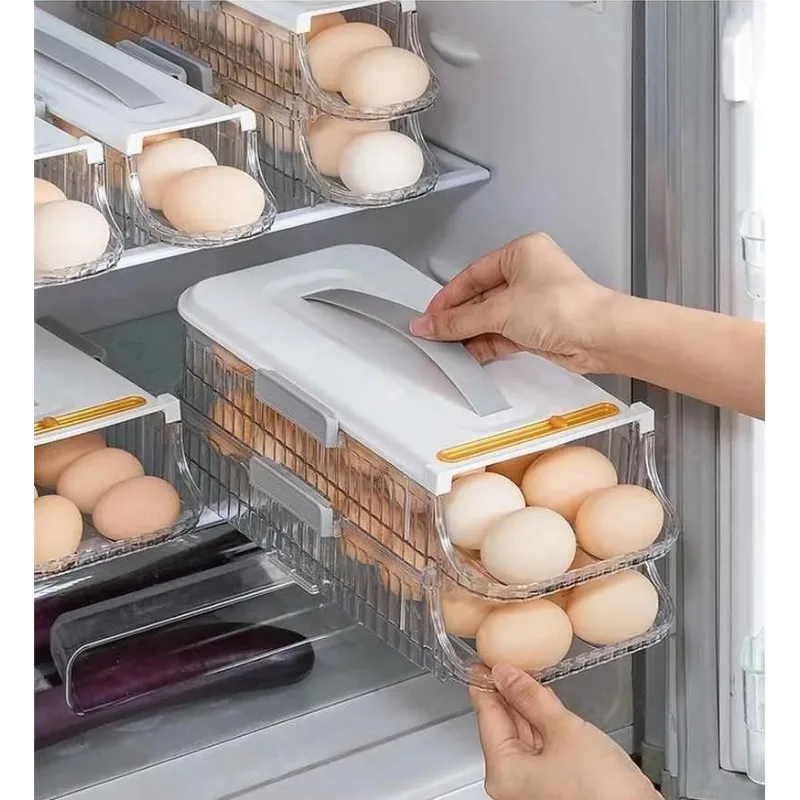 New Rolling Egg Storage Box Frie Side Door Egg Carton Holder Preservation Box Kitchen Organization Tool Pure Color Nordic Sle