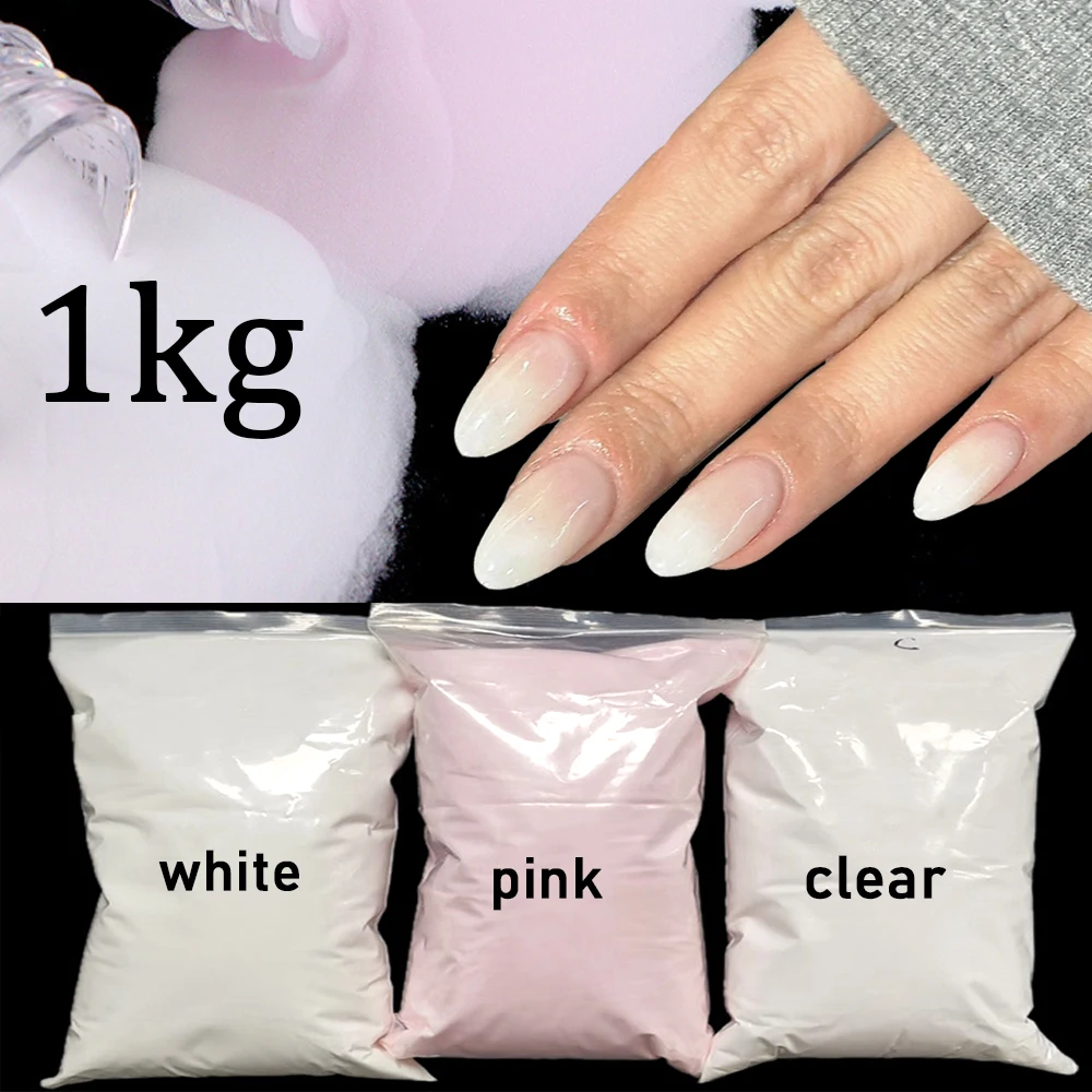 1000g White/Pink/Clear EMA Acrylic Nail Powder 3in1Dipping/Carving/Extented Nail Crystal Powder Bulk Poly Manicure Acrylic Powde