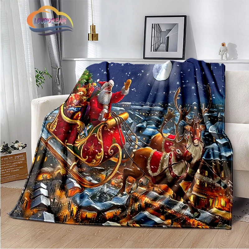 Merry Christmas Series  Santa Blanket Flannel Warmth Soft Plush Sofa Bed Throwing