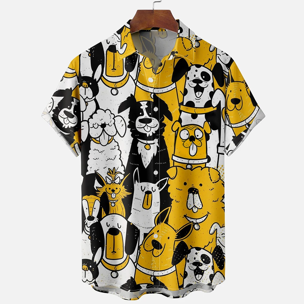 

Funny Shirt Series Doggy Graphic Men's Shirt Button Up Oversized Short Sleeve Casual Shirt For Men Fashion Bright Yellow Men Top