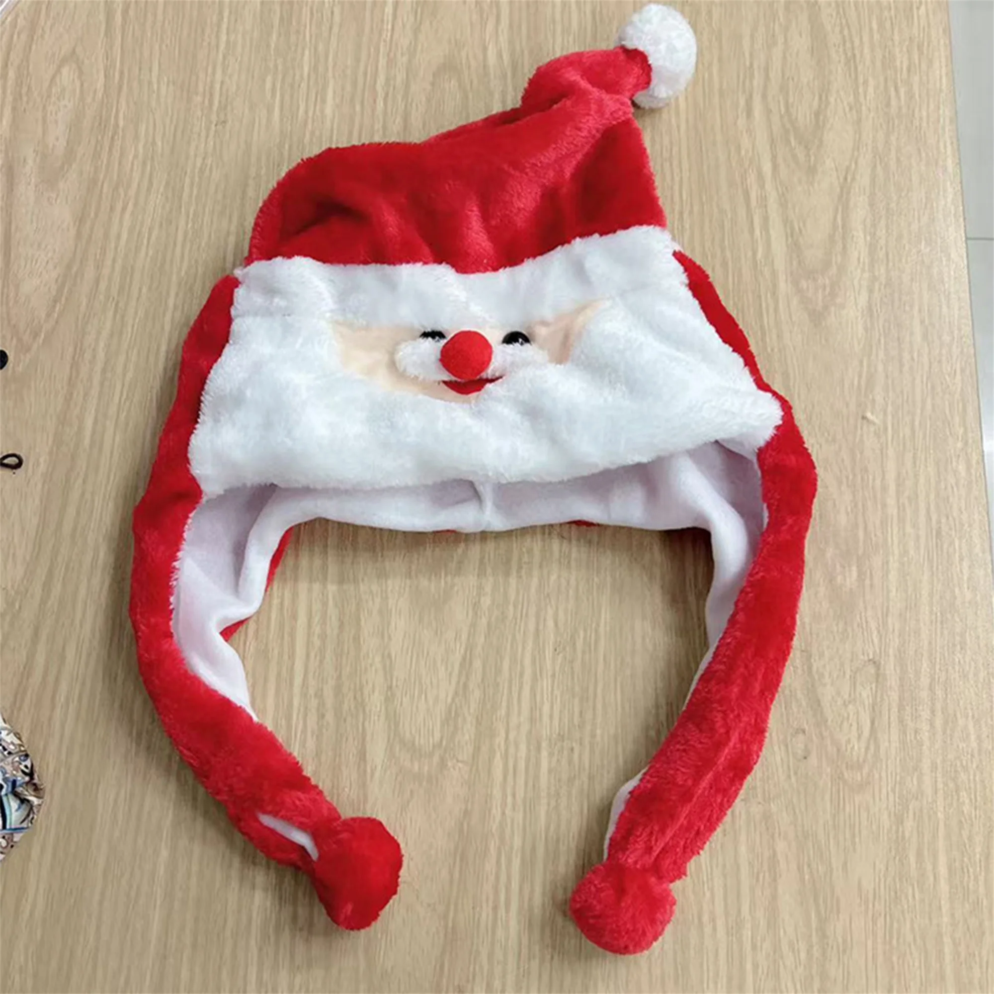 Festive Red and White Santa Hat with Plush Fur Ball and Jolly Santa Claus Face Design - Perfect Christmas Accessory for Adults