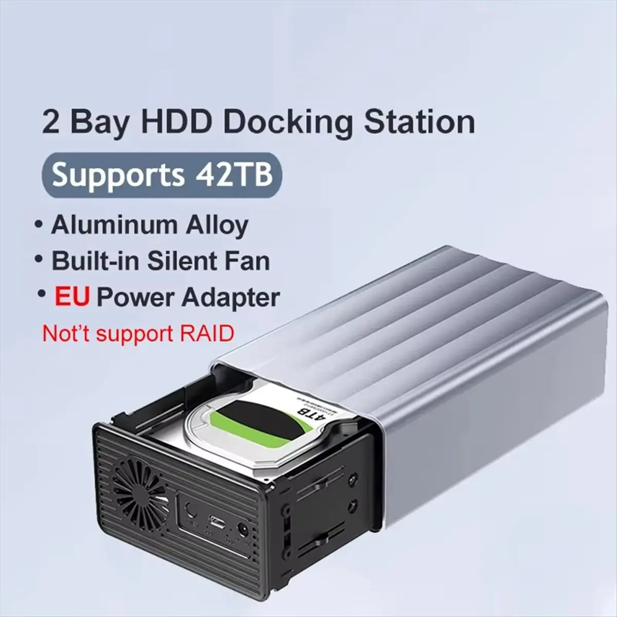 A40I 듀얼 베이 HDD/SSD 케이스 2.5/3.5인치 외장형 하드 드라이브 인클로저(PC 42TB EU 플러그용 기능 포함)