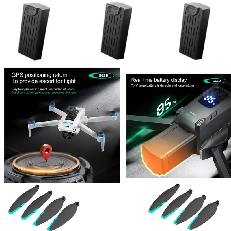 Lot de batteries et hélices pour drone - 1 à 3 batteries + hélices